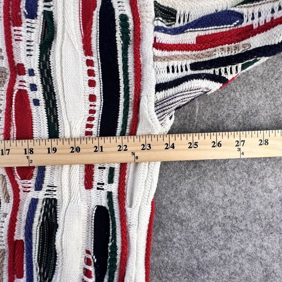 VTG North Wales 3D Textured Coogi Like Crew Neck Sweater L White Colorful Knit - Picture 7 of 12